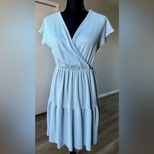 Caution To The Wind Sky Blue Faux Wrap Dress